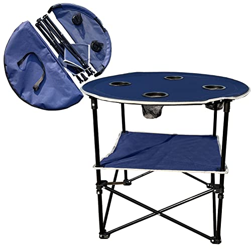 Camping Table & Beach Table, – Portable 2-Tier Foldable Table with 4 Cup Holders & Carry Bag, Lightweight Waterproof Oxford Fabric for Outdoor Adventures, Picnic, Tailgating, and Fishing - color: Blue
