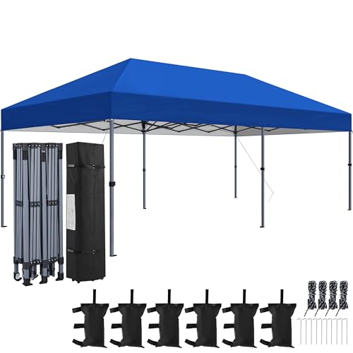 Yaheetech 10×20 Pop Up Canopy Easy Set-up Tent, Portable Outdoor Canopy Instant Tent, Commercial Gazebo with Wheeled Carry Bag & 6 Sandbags for Home, Party & Outdoor Activities, Blue - color: Blue, size: 10×20