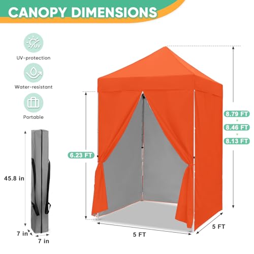 5x5 Pop Up Canopy Tent with Four Sidewalls, Instant Portable Beach Canopy, Outdoor Tent with Carry Bag for Camping, Sports, Tailgating, Events, Orange - color: Orange, size: With Four Walls