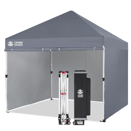 CROWN SHADES Pop Up Canopy Tent, 8x8 Commercial Canopy Tent with 4 Sidewalls, 4" Wheels, 4 Upgraded Weights, Patented Centerlock, 400D Fabric, Sto'N Go Bag, Gray - color: Gray, size: 8x8 Tall Center