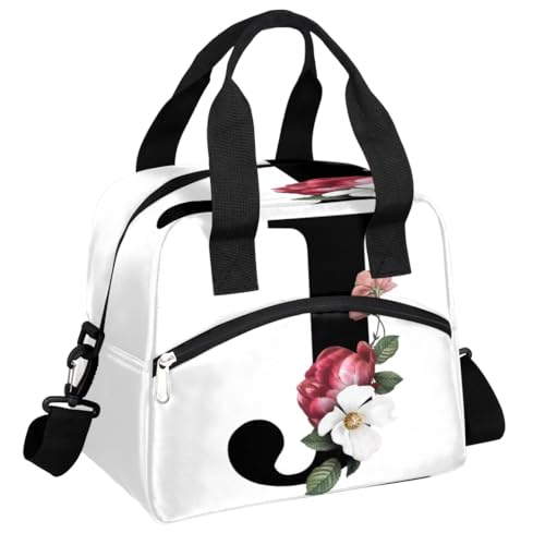 Letter J Insulated Lunch Bag for Women Men Reusable Waterproof Lunch Box Cooler Tote Bag One shoulder portable meal bag Portable Adult Lunchbox for Work Picnic Hiking Beach - color: Letter J