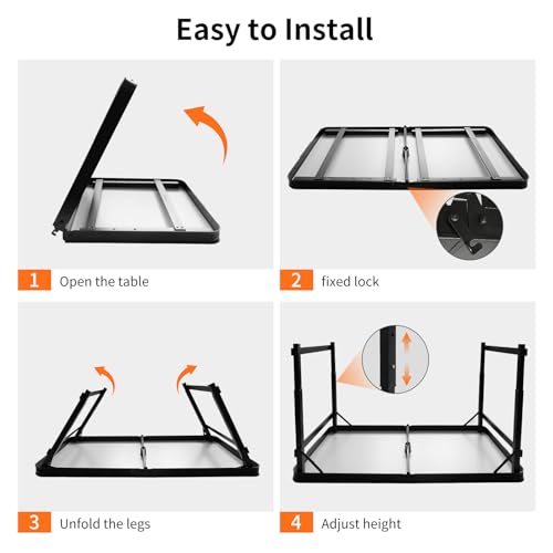 4FT x 2FT Folding Camping Table Adjustable Height with Umbrella Hole, Aluminum Alloy Legs Foldable Portable Outdoor Table for Picnic, Travel, Parties, Kids Craft, Market Vendor Use - size: 4 ft x 2 ft × 2.3 ft with Umbrella Hole H