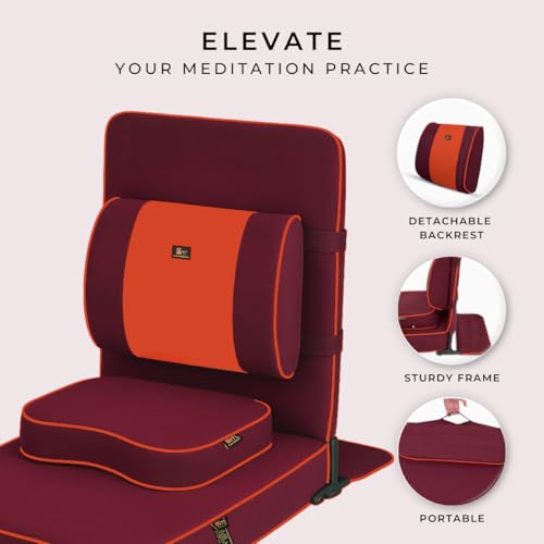 Friends Of Meditation Extra Large Meditation Chair | Floor Chair with Back Support | Yoga Chairs for Adults | Portable Folding Chair | Yoga Chair with Cushion & Meditation Block | Maroon | 24x22 in - color: Maroon
