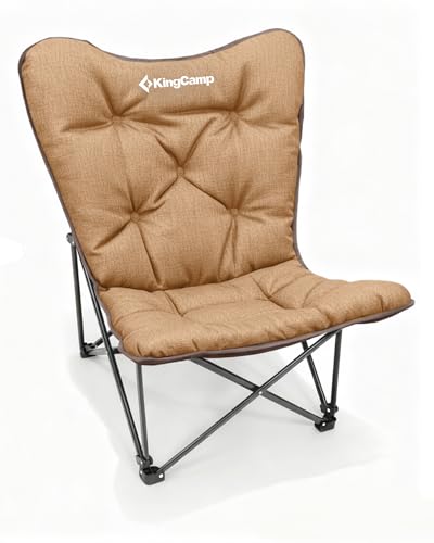 KingCamp Folding Comfy Butterfly Chair Oversized Padded Camping Chairs for Adults Comfortable Camp Chair 300lbs Heavy Duty with High Back for Outdoor Lawn Patio Bedroom Living Room Dorm - color: Deluxe Khaki
