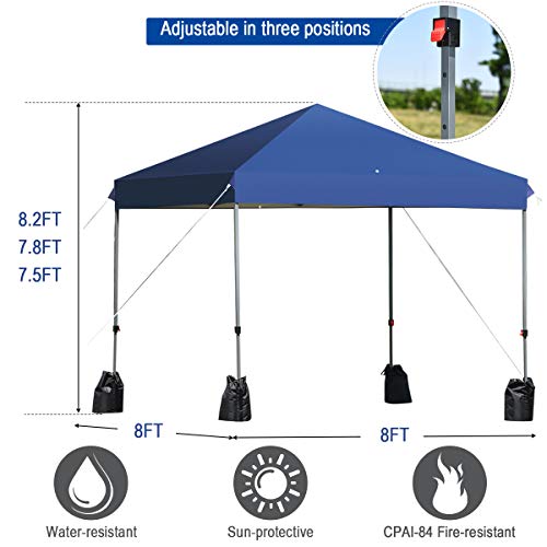 Tangkula 8x8 Ft Pop Up Canopy, Straight Leg Instant Tent Shelter with Wheeled Bag, 4 Sand Bags, 8 Stakes, 4 Ropes, Outdoor Canopy Tent for Camping, Beach, Backyard (Blue) - color: Blue, size: 8x8 FT