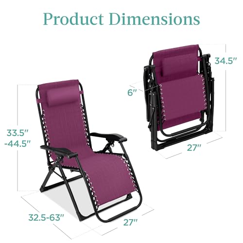 Best Choice Products Oversized Zero Gravity Chair, Folding Outdoor Patio Recliner, XL Anti Gravity Lounger w/Removable Cushion, Cup Holder, Side Tray, 350lb Capacity - Amethyst Purple - color: Amethyst Purple