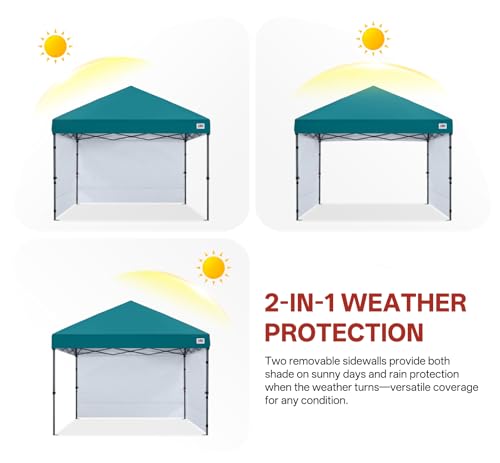 ABCCANOPY Easy Pop up Canopy Tent with 2 Sidewalls for Outdoor Sun Blocking or Rain Protection,10x10, Turquoise - color: Turquoise, size: 10x10