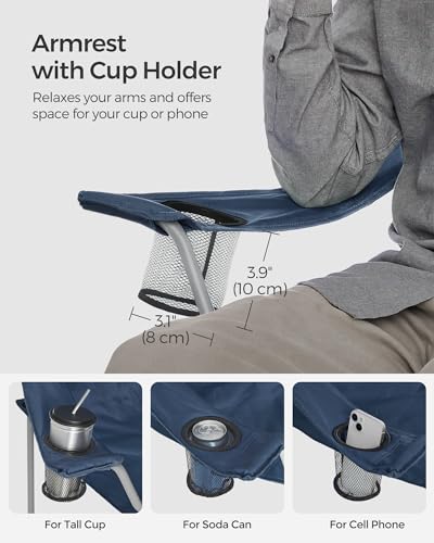 SONGMICS Set of 2 Folding Camping Chairs, Comfortable, Heavy Duty Structure, Max. Load Capacity 330 lb, Outdoor Chair with Cup Holder, for Camping, Garden, Fishing, Terrace, Twilight Blue UGCB008Q02 - color: Blue, style: 2PC (21.3"D x 33.9"W x 38.2"H)