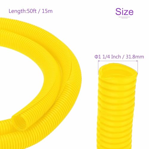 DMiotech 50ft Wire Loom Split Tubing 1 1/4 Inch(31.8mm) ID, Cord Protectors from Pet Flexible Conduit Cable Management for Office Home Garden, Yellow - color: Yellow, size: 1 1/4"-50ft