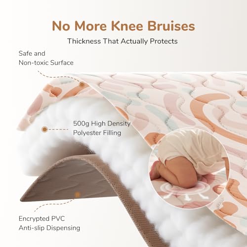 Momcozy Baby Play Mat for Floor, 50"x50" Thickened Playpen Mat, Playmate for Baby Tummy Time, Waterproof & Non-Slip, Foldable Outdoor Mat with Carrying Handle, Crayon - color: Crayon