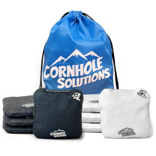 Cornhole Solutions Cornhole Bags Set of 8 – Regulation Pro Style 6x6 – Resin Filled + Tote Bag - color: Black/White