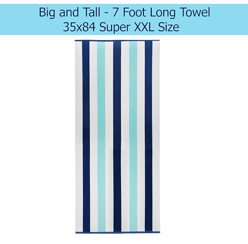 COTTON CRAFT Oversized Beach Towels - 2 Pack XXL 35x84 - The Big Kahuna 7 Foot Extra Large Beach Blanket Towel - Big & Tall - Huge 100% Cotton Velour Plush Soft Luxury Towel - Cabana Stripe Blue - color: Ocean Blue, size: 2 Pack - 35x84