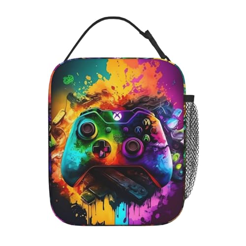 Colorful Video Game Cool Gamer Splash Insulated Lunch Bag Portable Reusable Zipper Lunch Box For Men Women Work Picnic Travel Camping - color: Black28