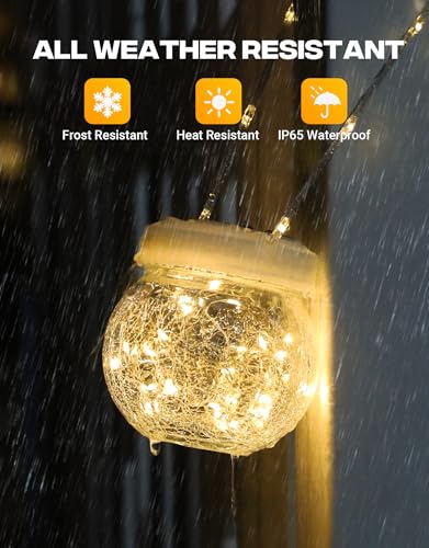Solar Lantern Solar Lights Outdoor Waterproof 6-Pack, Solar Powered Hanging Lights Cracked Glass Hanging Globes for Christmas Decoration, Shepherd Hook, Garden Tree Ornaments, White Cap, Warm White - color: White Cap Warm White Light, size: 6 Pack