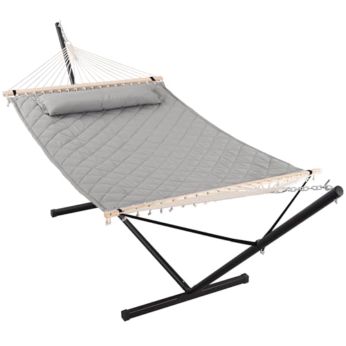 ANOW Double Hammock with Stand 12FT, Heavy Duty Hammocks with Stand for Outdoors, 450 LBS Weight Capacity, Light Gray - color: Light Gray, size: 2 Person With Stand