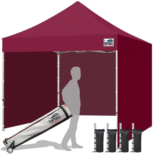 Eurmax USA 10x10 Pop Up Canopy Tent,Commercial Tent with Patented No-Tip Rolling Bag,4 Zippered Removable Walls,UV & Water Resistant Canopy Top,Heavy Duty Outdoor Gazebo,Instant Shelter(Burgundy) - color: burgundy, size: 10x10
