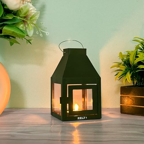 Rely+ Metal Lantern Candle Holder for Indoor & Outdoor Decor, Hanging Tealight Candle Holders for Wedding, Party, Decorations - Modern Home Decor, 5.5 Inch (Green Color) - color: Green