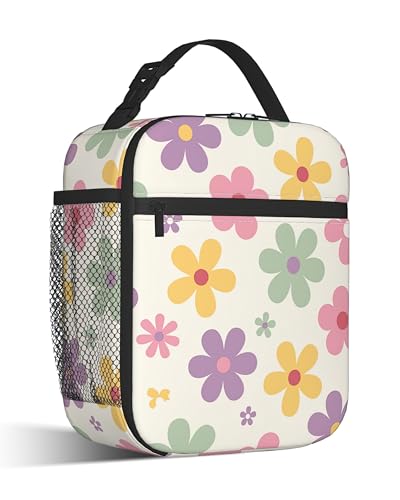 70s Groovy Flowers Lunch Box for Men,Colorful Floral Lightweight Reusable Lunch Bag for Girls Boys,Portable Insulated Small Cooler Bag for Picnic,Travel,School,Office - color: 70s Groovy Flowers
