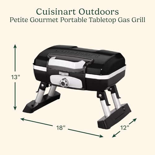 Cuisinart Petite Gourmet Portable Gas Grill, Compact & Lightweight Tabletop Small Grill for BBQs, Camping, Tailgates & Small Spaces, 5,500 BTU Burner Folding with Carry Handles, Black - color: Petit Gourmet Tabletop Gas Grill, Black