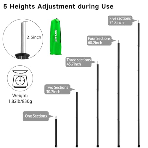 SANLIKE Aluminum Tent Poles for Tarp - 75in Collapsible Poles for Awnings, Canopy, Rain Fly, Shelter - 4 Sets-5 Sections - color: Black-5 Sections-4 Set