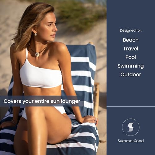 SummerSand Microfiber Beach Towel Extra Large (79 x 39.5 in) - Quick Dry, Sand Free - Compact and Lightweight for Travel - Recycled Materials - Travel Bag Incl - Oversized Pool Towel – Deep Blue - color: Deep Blue, size: 79x39.5"