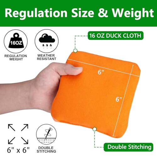 EunHo Cornhole Bags Set of 8 Regulation Size & Weight Corn Hole Bean Bags Official Professional All Weather for Tossing Game with Carry Case - color: Orange/Blue
