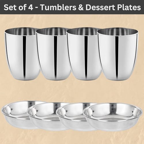 Stainless Steel Dinnerware Set of 32 Pcs (Dinner Plates, Cups, Dishes, Bowls) Metal Dinnerware Sets, Dishwasher Safe, Reusable Dinner Set for Home Kitchen Camping - Service for 4