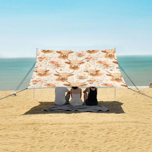 ALAZA Cattle Flower Pattern Beach Tent Sun Shelter Portable Canopy Sunshade for Outdoor, Camping, Picnics, Backyard Fun, 10x9 ft