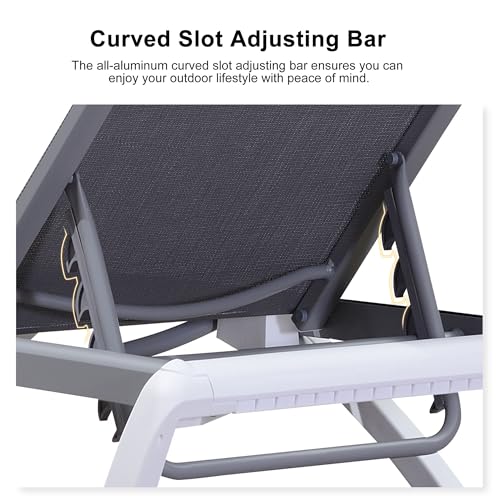 PURPLE LEAF Patio Chaise Lounge Chair Set of 3 Outside Aluminum Plastic Stackable Tanning Chairs with Armrests and Side Table for Pool Sunbathing Beach Deck Outdoor Lounger, Grey - color: Grey, style: 2 chairs(w/Arms) + 1 table