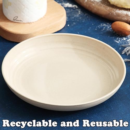 4 Pcs Unbreakable Wheat Straw Dinner Plates, 7.8 Inch Reusable Plastic Plates, Lightweight Plates for Kitchen Camping Dessert Salad, Microwave & Dishwasher Safe (Beige) - color: Beige