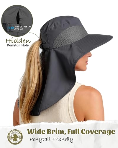 Camptrace Sun Hats for Women Men UPF 50+ UV Protection Wide Brim Hiking Fishing Hat with Neck Flap - color: 06-dark Grey