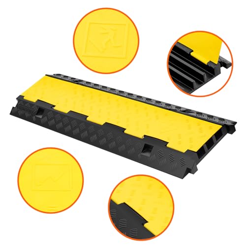 3 Channel 2 Pack Cable Protector Ramp Traffic Wire and Hose Ramp Cord Cover Heavy Duty Channels 44,000 lbs Load Capacity Cable Wire Ramps Speed Bump Driveway Cable Protective Cover - size: 3 Channel 2 Pack