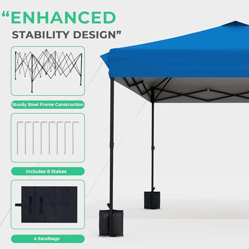 JEAREY 10x10 Pop Up Canopy Tent, Heavy Duty Outdoor Canopy with 1-Push Instant Setup, Commercial Tent with Roller Bag, 4 Sandbags and 8 Stakes, Water-Resistant, Royal-Blue - color: Royal Blue