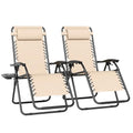 Set of 2 Adjustable Zero Gravity Lounge Chairs Outdoor Recliner w/Cup Holder Tray & Removable Pillows, Ergonomic Reclining Chair for Camping Patio Lawn Balcony (Beige-Brown) - color: Beige-brown