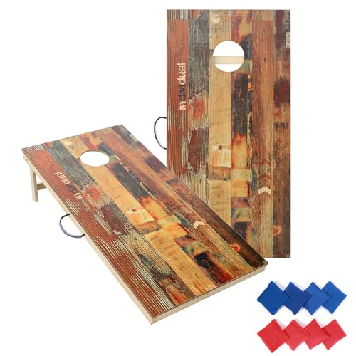 Solid Wood Premium Corn Hole Outdoor Game Set, 2 Regulation and Waterproof Cornhole Game Boards, with 8 Toss Bags, Perfect for Outdoor Indoor - style: Unique Printed