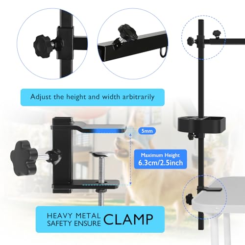 LEIBOU H-Shape Pet Grooming Table Arm with Grooming Hammock Tool Holder Noose and Clamp for Dogs and Cats Heavy Duty Aluminum Alloy Frame with 35.4” Adjustable Height and 36.2” ~ 50” Adjustable Width