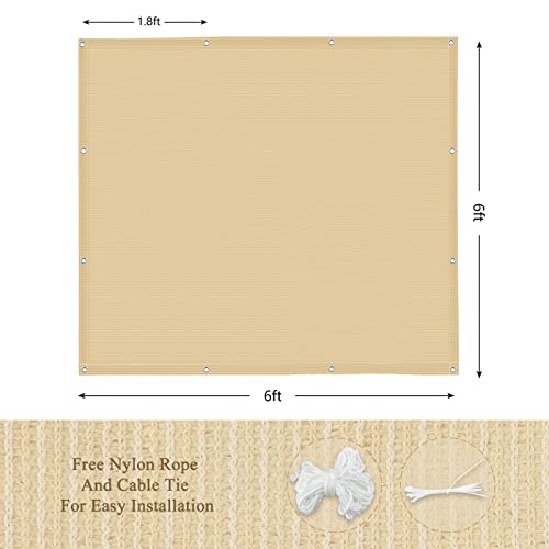 90% Outdoor Sun Shade Cloth, 6' x 6', Pergola, Deck, and Backyard Patio Sunshade with UV Protection, Heat Resistant HDPE Material, Reinforced Grommets (6x6 FT, Wheat) - color: 1-wheat, size: 6x6 FT