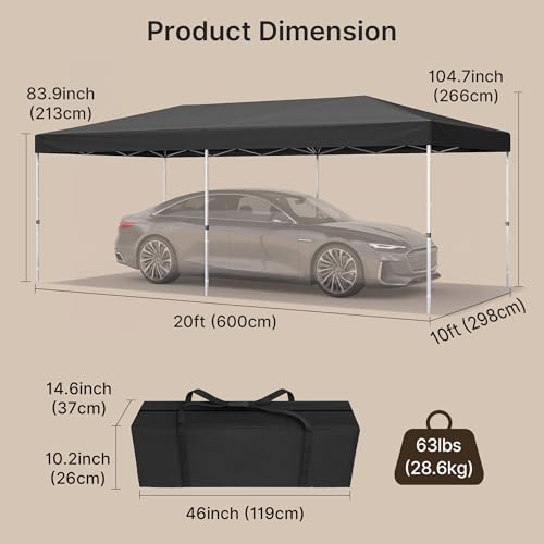 Bealife 10x20 Pop-Up Canopy Tent with 6 Removable Sidewalls, One Push Party Tent Outdoor Waterproof Canopy for Parties Commercial Wedding, 3-Height Adjustable Easy Set Up Gazebo, Carry Bag, (Grey) - color: Gray