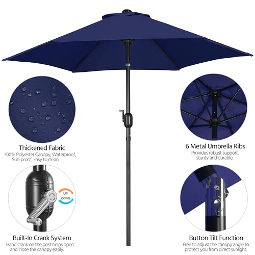 Yaheetech 7.5FT Patio Umbrella Outdoor with Heavy Duty Base Included,Table Umbrella with Push Button Tilt and Crank, UV Protection Waterproof for Yard/Outdoor/Wedding Parties and Events - Navy Blue - color: Navy Blue, size: 7.5FT