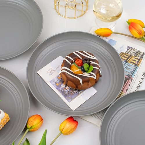 supernal 16pcs Dark Grey Wheat Straw Plates, Deep Dinner Plastic Plates, Reusable Plate, 10 inch Unbreakable Plate Set for Picninc, Camping, Lightweight Microwave Dishwasher Safe - color: Dark Gray