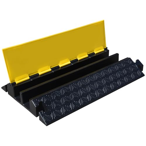 Heavy-Duty Rubber Cable Protector Ramp (1-Pack) - 2-Channel Floor Cord Cover for Driveway, Warehouse, Events - 22,000 lbs Load Capacity - Indoor & Outdoor Use - Cable Speed Bump for Hoses, Cables - color: Large 2-Channel (1-Pack)