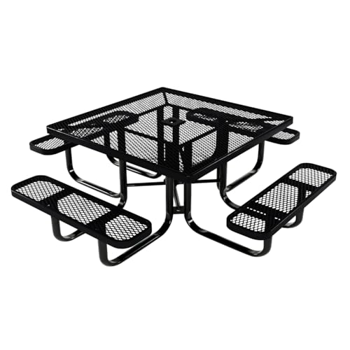 COATEDOUTDOORFURNITURE Heavy-Duty Portable Outdoor Kids Table with Umbrella Hole, Expanded Metal Kids Picnic Table, Commercial-Grade, Made in America (46 in, Square, Childrens, Black) - color: Black, Expanded Metal, size: 46 In, Square Childrens, Expanded