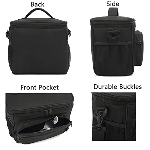 FlowFly Insulated Reusable Lunch Bag Adult Large Lunch Box for Women and Men with Adjustable Shoulder Strap,Front Zipper Pocket and Dual Large Mesh Side Pockets, Black - color: Black
