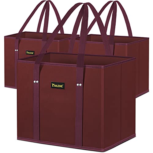 BALEINE 3Pk Reusable Grocery Bags, Foldable Shopping Bags for Groceries with Reinforced Bottom & Handles (Red) - color: Red, size: 3 Pack