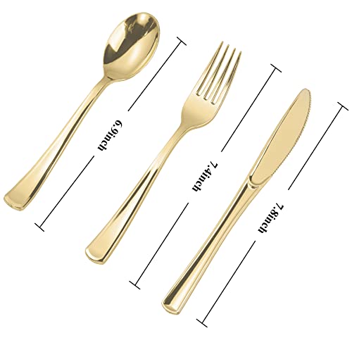 N9R 160pcs Gold Plastic Silverware - Gold Plastic Utensils Set - Tableware Flatware Kit 80 Forks, 40 Spoons, 40 Knives Disposable Cutlery Set for Party, Wedding, Birthday - color: Gold-160Pack