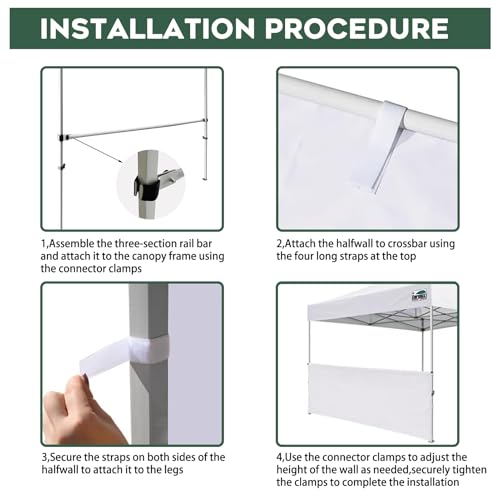 Eurmax USA 2pcs Half Sidewalls for Pop Up Canopy Tent 10'x10', 10'x15', 10'x20', 2 Half Walls with Rail Bars(White) - color: White, size: 10x10 Half Walls With Rail Bars