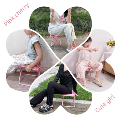 Portable Ultralight Travel Stool Camping Chair Stool - Pink Cherry Carbon Steel with Storage Pockets, Handbag Style Pocket Foldable，Pocket Chair (M-Suitable Weights 0 to 150 LBS) - color: Pink Cherry