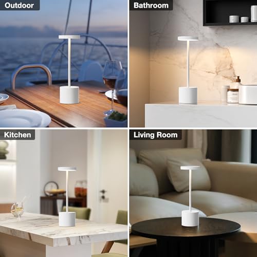 Kakanuo White Cordless Lamp Set, Rechargeable Lamp, 3 Color Temperature, LED Outdoor Wireless Lamps, Battery Operated Lamps, Stepless Dimmable, Touch Control - color: White