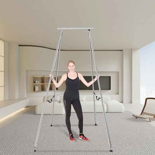 VEVOR Yoga Stand Frame, Max 441-551 lbs Load Swing Stand, Triangular Structure Aerial Rig, Aerial Silk Stands with Yoga Hammock, Standard & Height-Adjustable Version - color: Silver, style: Standard Version