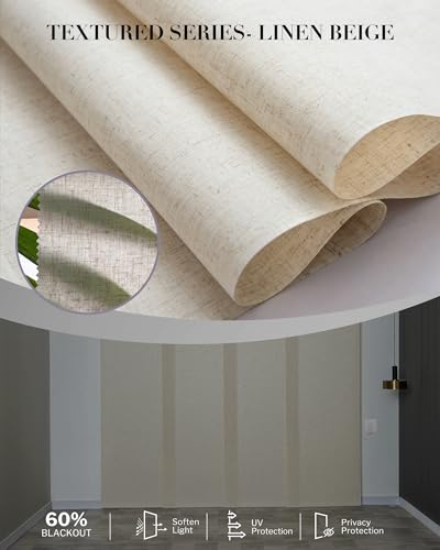 Graywind Manual Sliding Panels Light Filtering Privacy Panel Track Blinds Wand Control Window Blinds for Patio Sliding Glass Door Large Windows Width Up to 153", Custom Size (Linen Beige) - color: Dimout Linen Beige